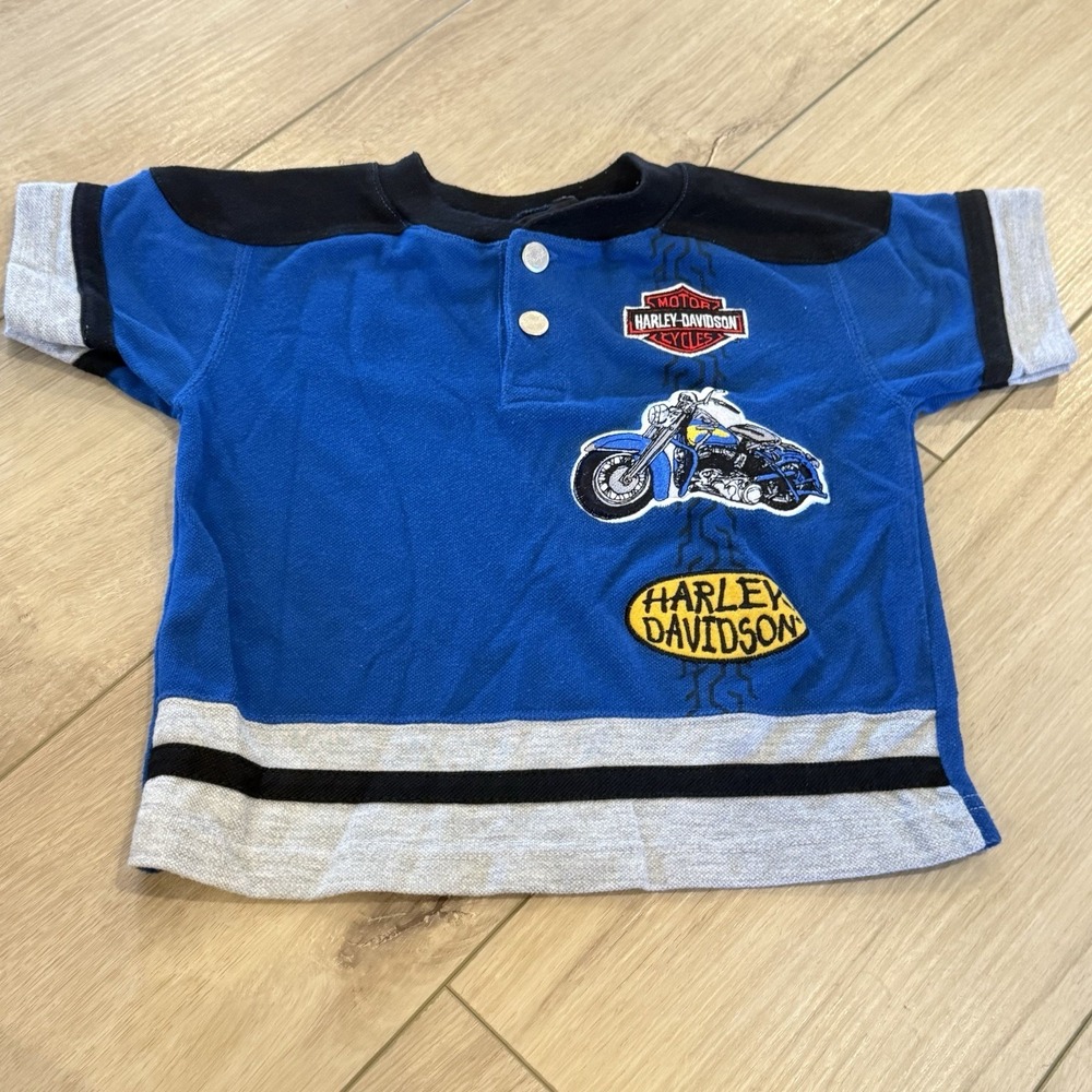 Harley Davidson Motorcycle Tshirt Boys 3T Blue Biker Kid Born to Ride Henley